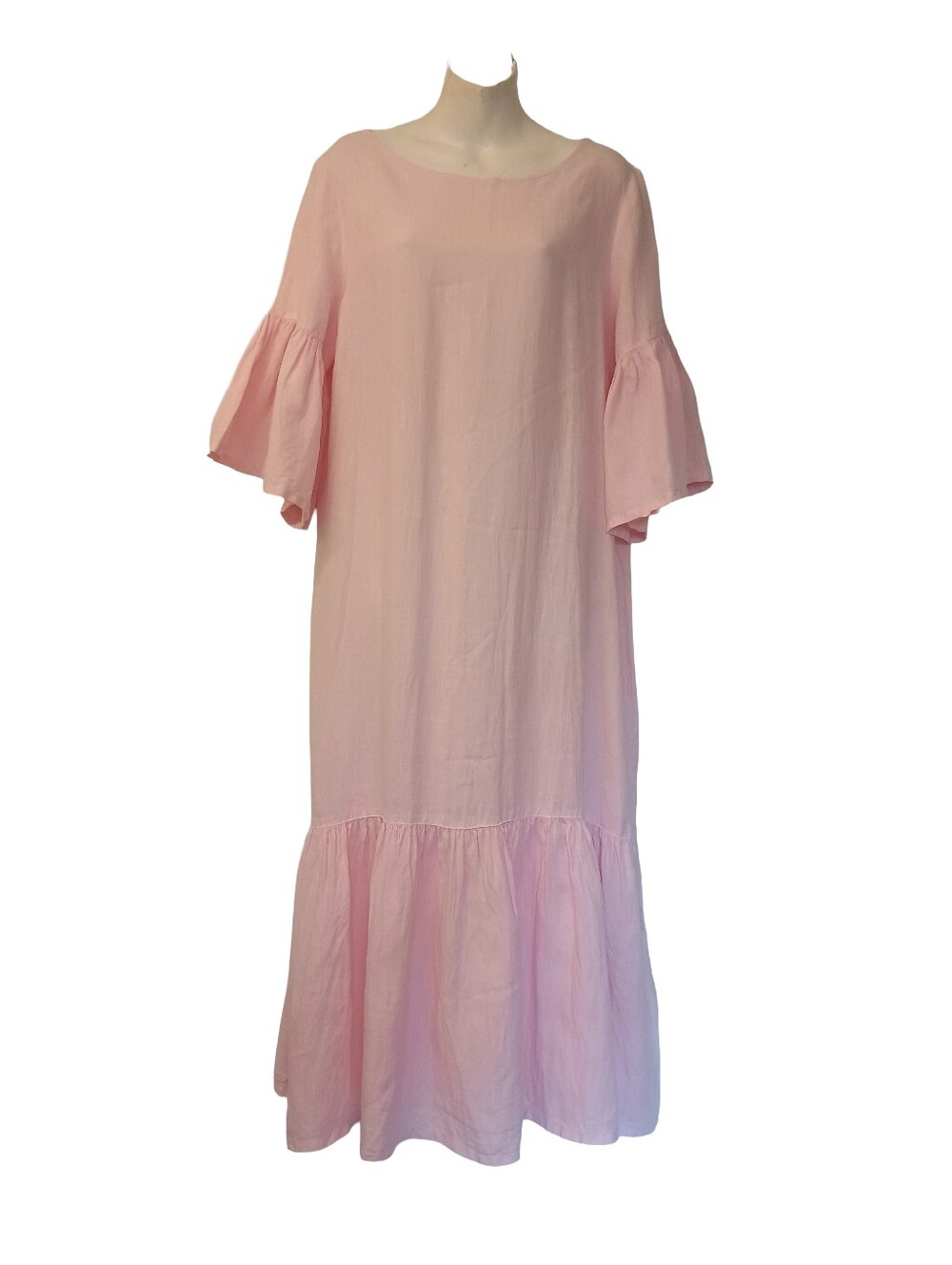 NWT$178 Bryn Walker Pink Midi Dress Ruffle Bell Sleeves Linen Size: M
